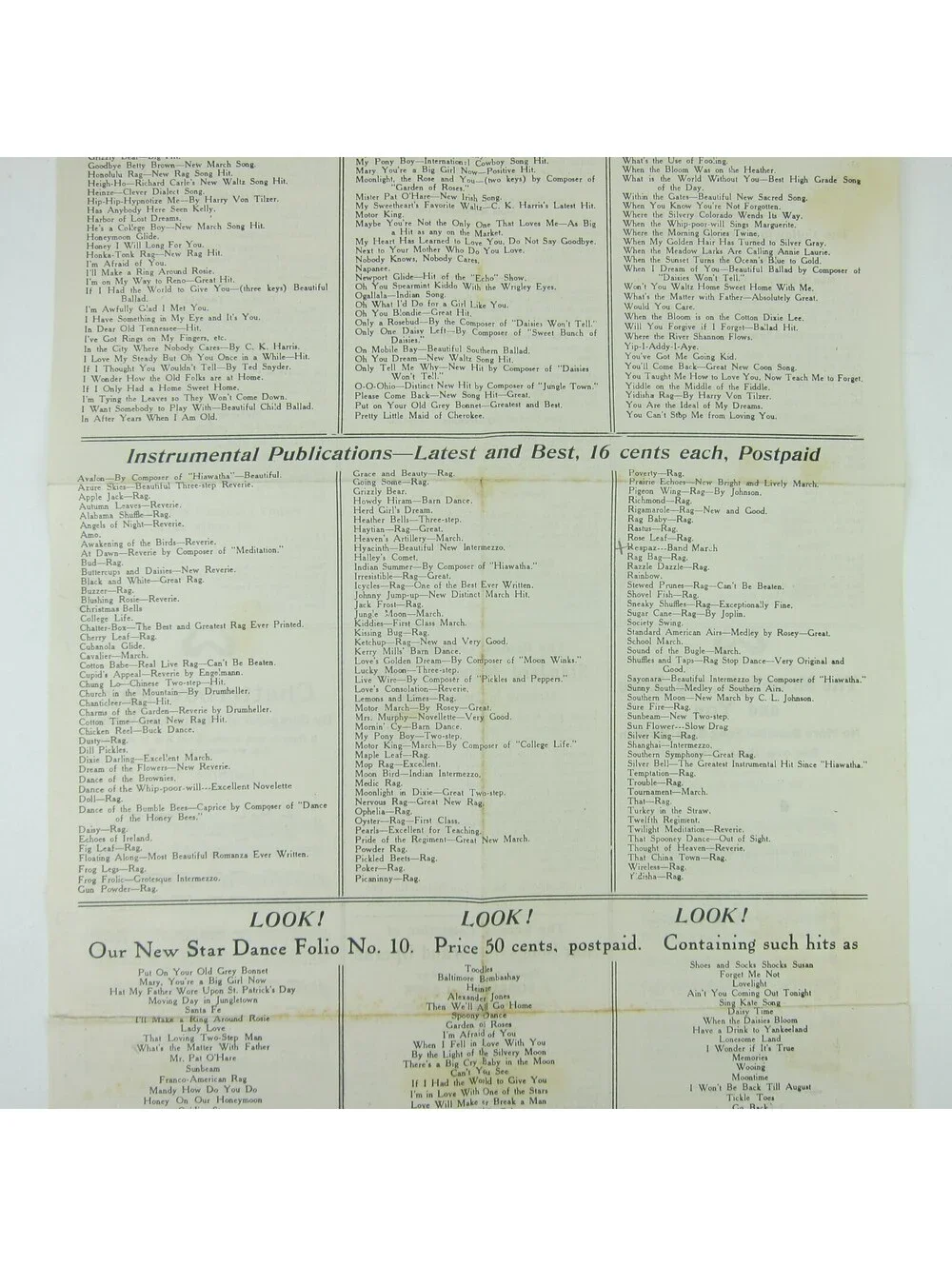 Sheet Music Jerome H. Remick & Co Advertising Special Bulletin Form Antique 1910